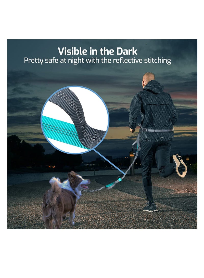 مقود للكلاب، مقود للكلاب قابل للسحب بدون استخدام اليدين مع حزام خصر قابل للتعديل للكلاب المتوسطة والكبيرة، ومقابض مبطنة مزدوجة، وحبل مطاطي قابل للسحب، وغرز عاكسة للمشي لمسافات طويلة والجري وركوب الدراجات - Image 3